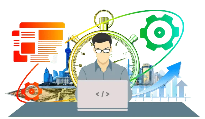 Web designer working with responsive websites, search optimization and analytics